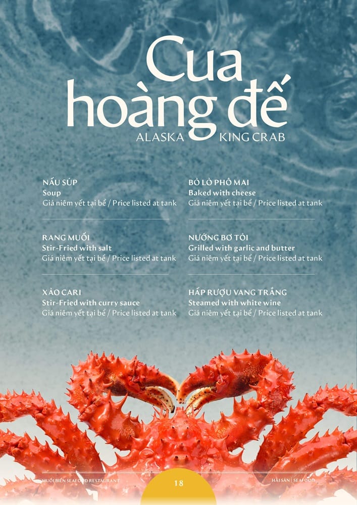 Thực đơn Cua hoàng đế