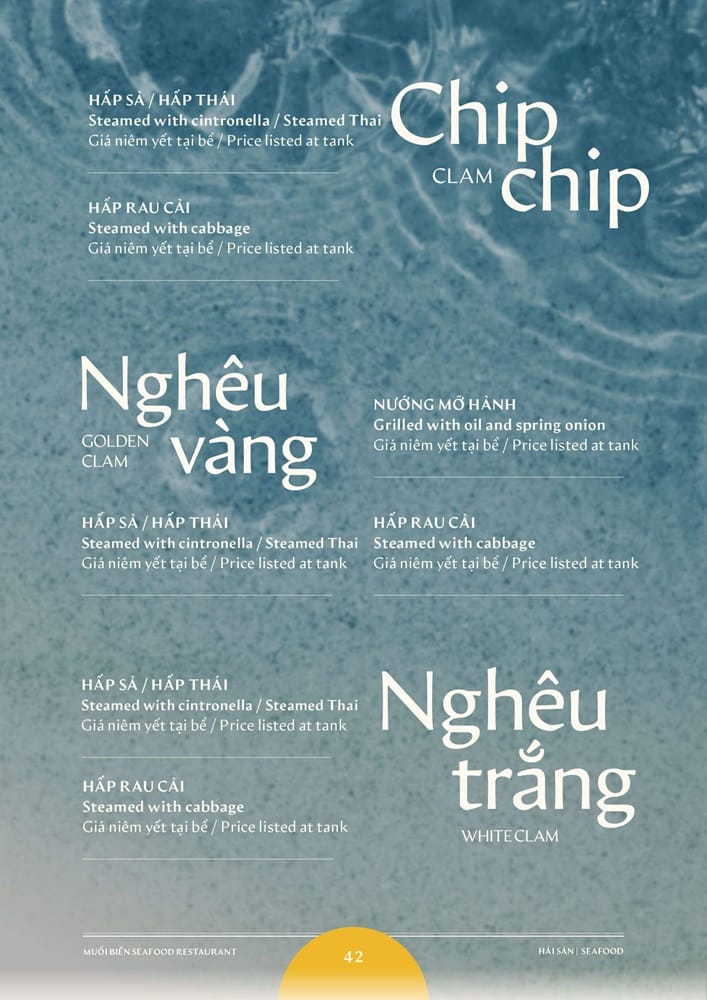 Thực đơn nghêu và chip chip