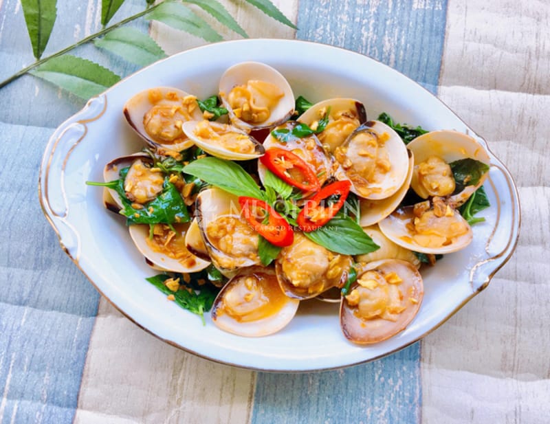 cách làm nghêu xào lá quế nghêu xào lá quế