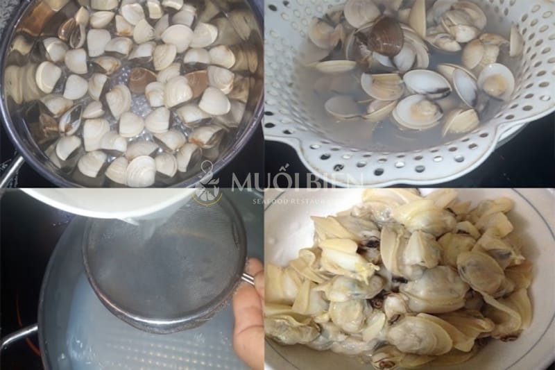 luộc nghêu lấy thịt nghêu xào me