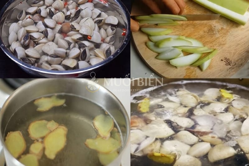 sơ chế nghêu và bầu canh bầu nấu nghêu