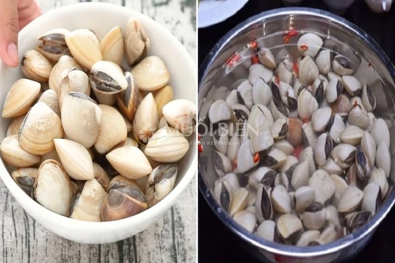 ngâm nghêu sạch cát luộc nghêu bao lâu