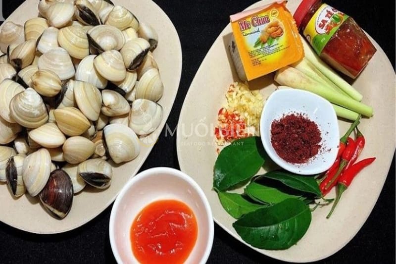 nguyên liệu làm món nghêu hấp Thái công thức nghêu hấp Thái