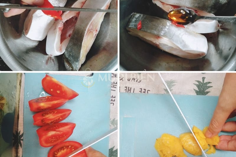 sơ chế nguyên liệu làm canh chua cá chim Cá chim nấu canh chua