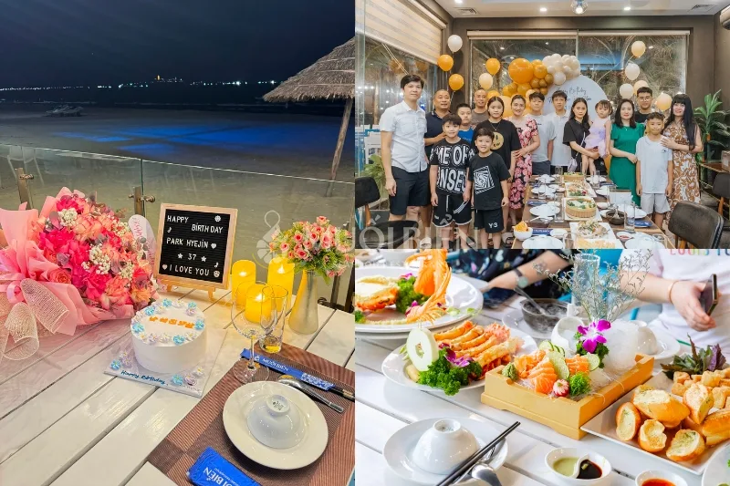 Trang trí bàn tiệc sinh nhật tại Muối Biển Seafood Restaurant địa điểm sinh nhật đà nẵng