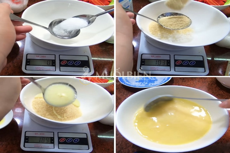 Pha trộn gia vị làm nước chấm hải sản có sữa đặc