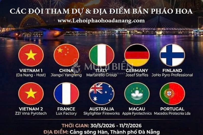 Các đội tham gia thi đấu tại Lễ hội pháo hoa Quốc tế Đà Nẵng 2026
