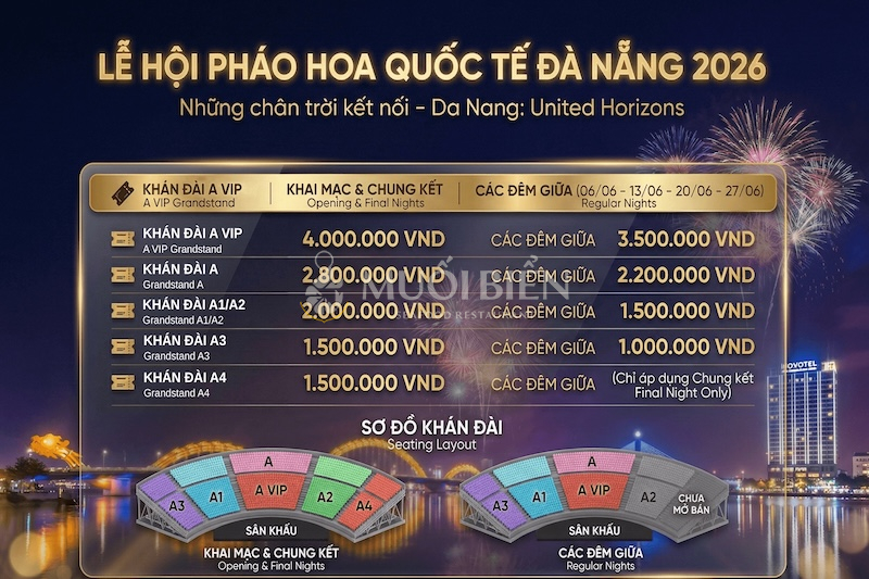 Giá vé tại khán đài xem Lễ hội Pháo hoa Quốc tế Đà Nẵng 2026