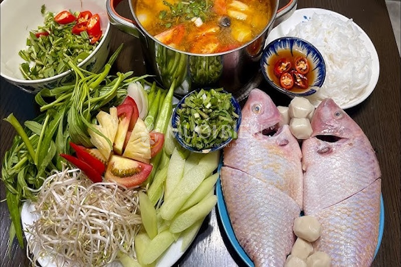 Nguyên liệu nấu lẩu cá diêu hồng chua cay kiểu Thái