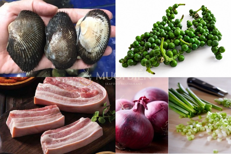 Nguyên liệu cần chuẩn bị để làm món sò lông kho tiêu xanh